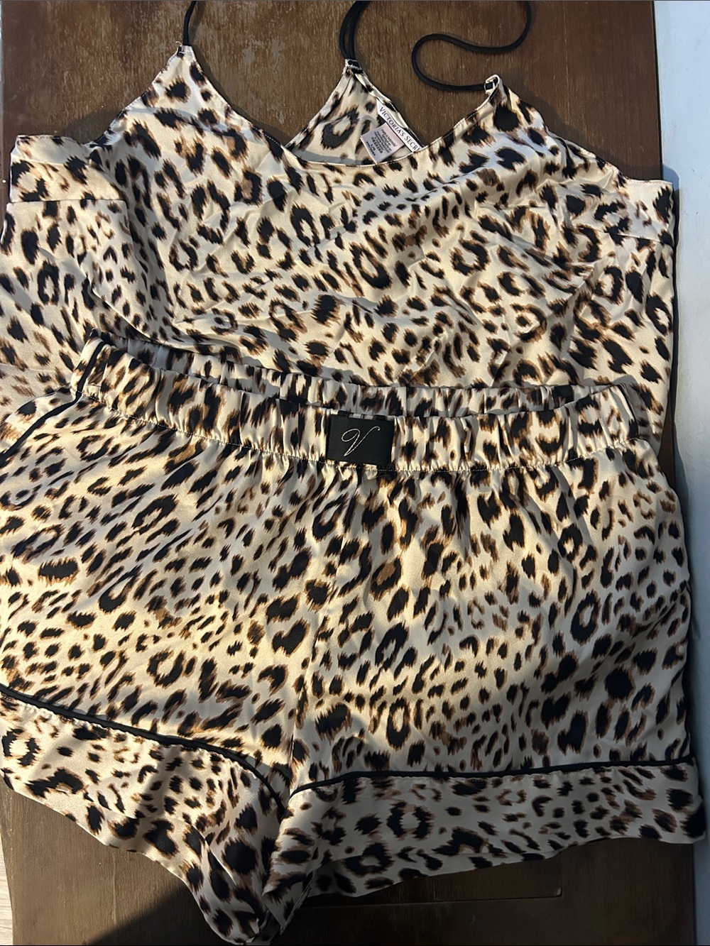 Victoria's Secret Leopard Print Satin Shorts - Beige, Black